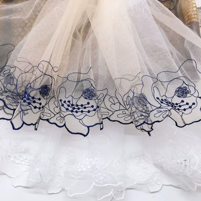 Garniture en dentelle brodée de fleurs bleu marine, maille pour soutien-gorge, lingerie, sous-vêtements, décor de robe pour femme, bricolage, 20 mètres