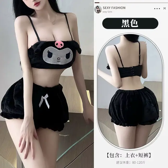 Flanelové pyžamo pre dievča, roztomilý a mäkký vzor, sada dvoch kusov s popruhmi a šortkami, roztomilý interiérový outfit