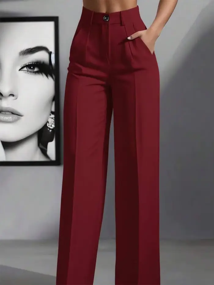 Pantalon de travail ample taille haute décontracté, couleur unie, mode printemps et automne transfro