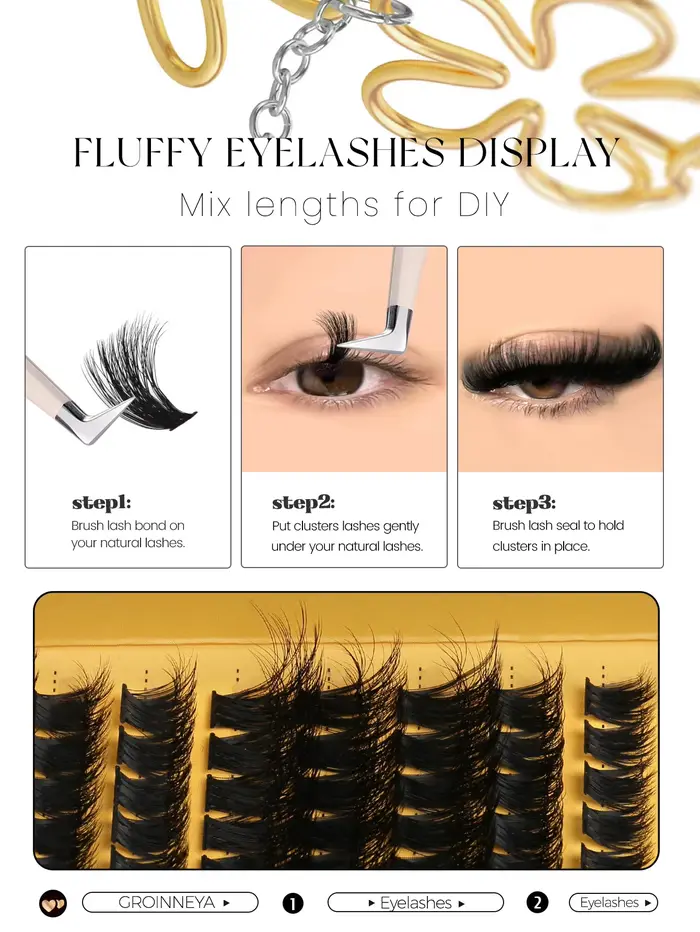 GROINNEYA Cluster cils DIY Extension de cils C Curl Long cils individuels plateau mixte Faux vison L