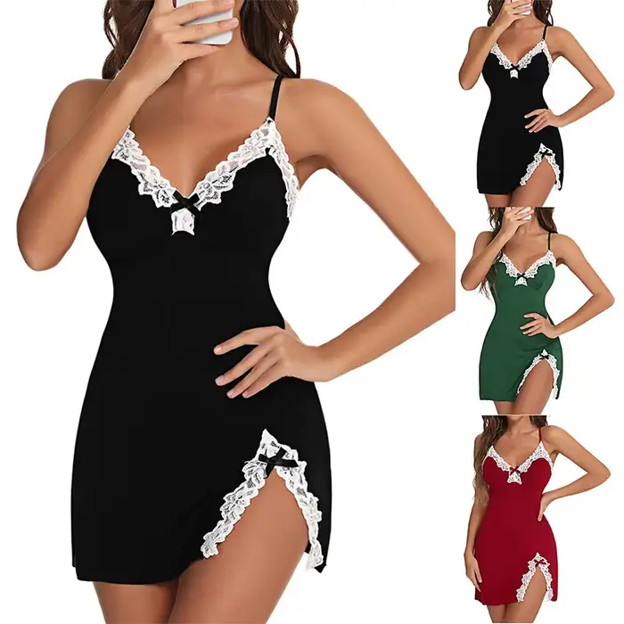 Sexy čipka nočná košeľa pre ženy elegantný a pohodlný štýl špeciálna príležitosť letná noc polyester elastan pletené bez rukávov V-neck