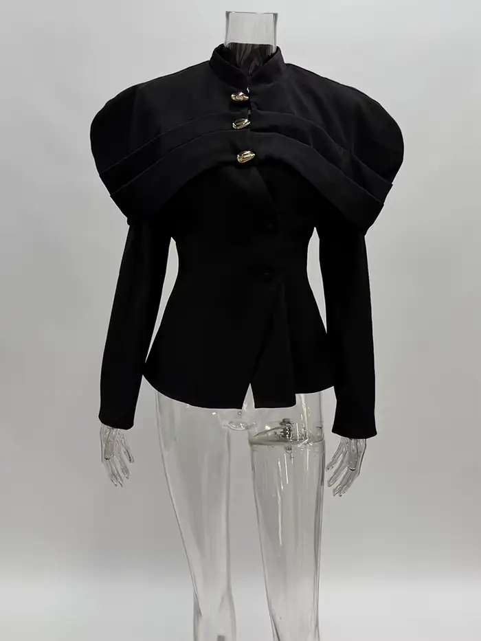 Trendix noir élégant Blazer pour femmes 2025 automne mode boutons dorés Patchwork veste manteau fête