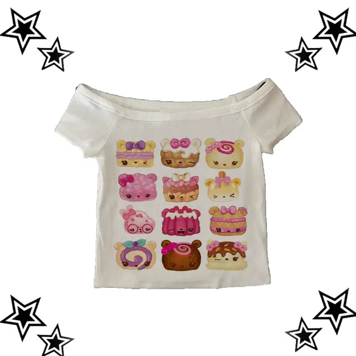 Y2K style femmes mignon motif imprimé esthétique imprimé vêtements rétro punk frère une épaule haut 
