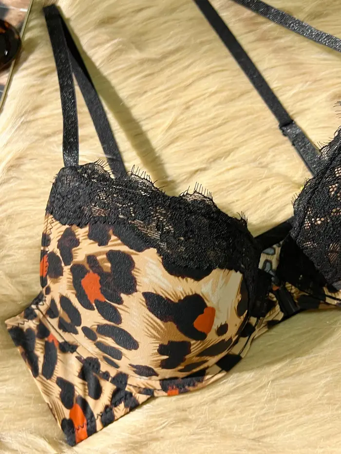 Sexy leopardí podprsenka pre ženy s čipkou