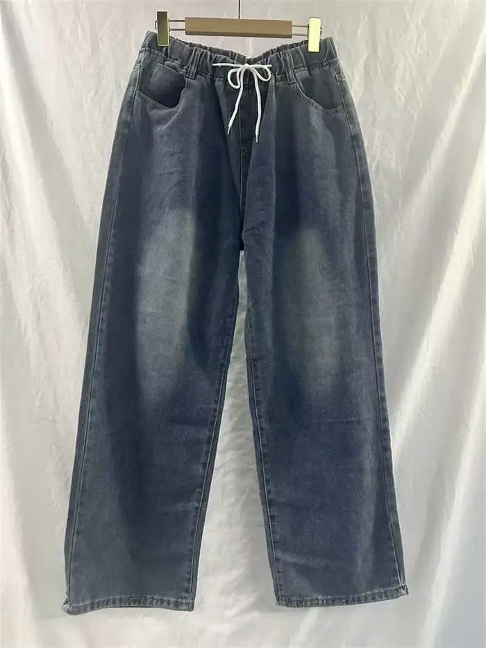 Botvotee vysoký pás široký strih džínsy pre ženy voľné rovné modré dlhé Denim nohavice