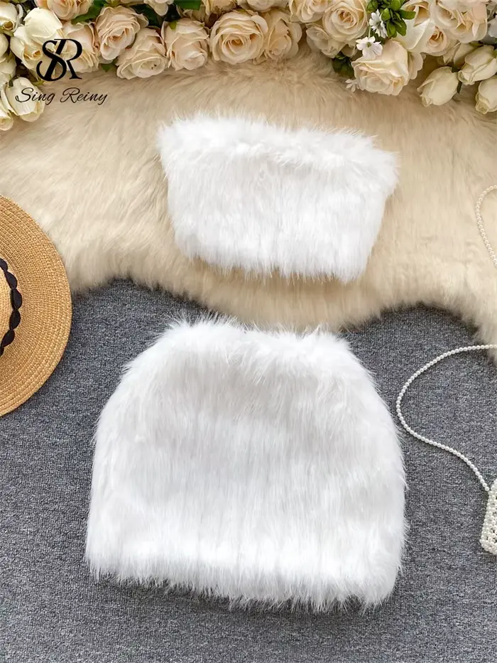 SINGREINY Americká Hotsweet Sexy Dvojdielne súpravy Ženy Bez ramienok tielko Krátke + Bodycon Mini Sukňa Módne Pevné Perá Obleky