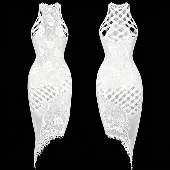 1 pièce Body de plage sexy pour femme, résille transparente, ajouré, à col licou, sans sous-vêtement