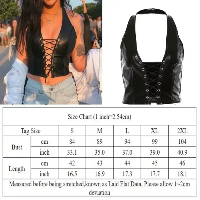 Débardeur Sexy en cuir PU noir uni pour femmes, Y2k gothique à lacets, décolleté en V profond, vêtem