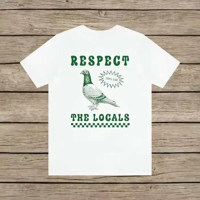 Rešpektujte Miestnych Holub vtipný retro unisex tričko hlúpe holuby milovník vtákov Vintage miestna ulica Potkan fauna