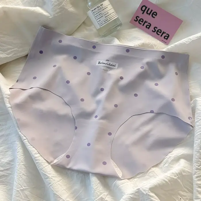 Culottes de lingerie en soie glacée, taille mi-haute, douces pour la peau, à pois, sans couture, pou