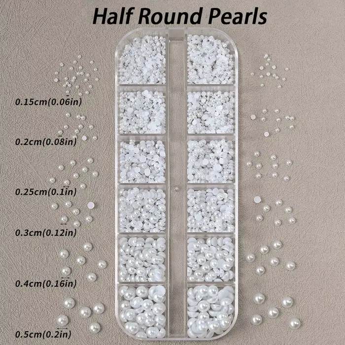 Perles demi-rondes à 12 grilles, breloques 3D pour ongles, 1.5/2/2.5/3/4/5mm, perles blanches à dos 