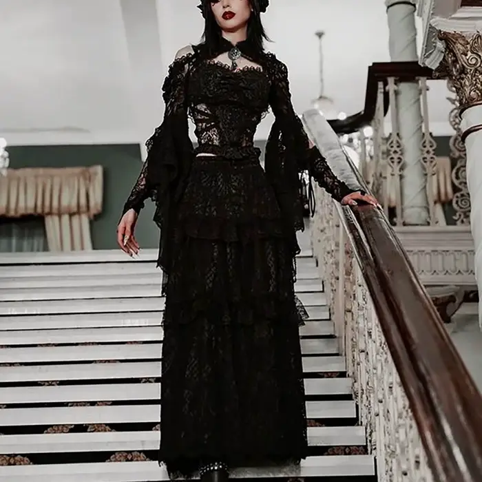 Punk boléro haussement d'épaules Top Trad Goth châles noirs manches évasées couverture enveloppes po