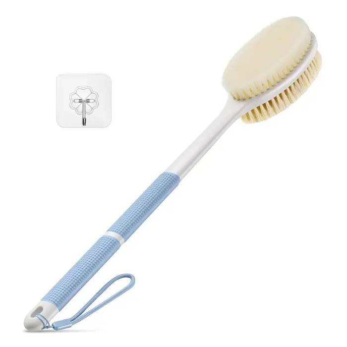    Brosse de douche antidérapante pour le dos, brosse de bain à long manche avec poils rigides et d