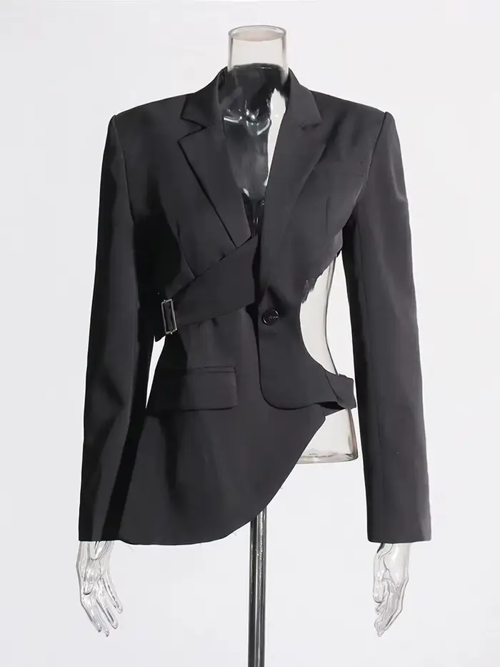 TWOTWINSTYLE pevný odhalený chrbát štíhly Blazer pre ženy s výstrihom dlhé rukávy spájaný gombík