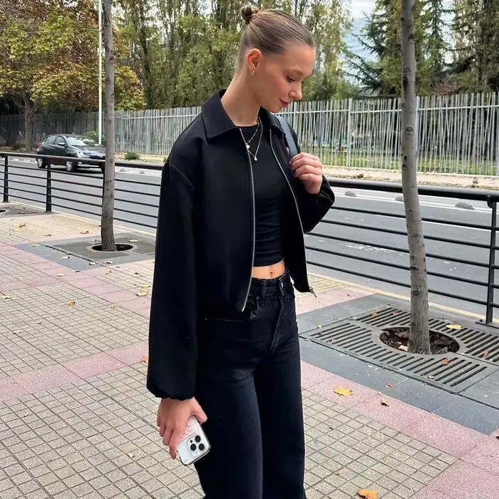 MUJER dámske nadýchané bomber bundy so zipsom univerzitná krátka bunda pre ženy Polosezónna