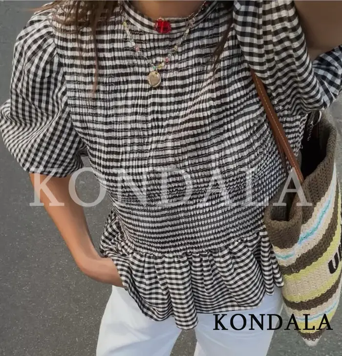 KONDALA – Hauts élégants décontractés à manches bouffantes pour femmes, chemise à manches courtes à 