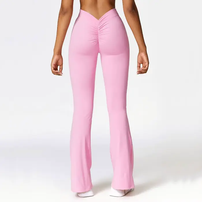Pantalons de Yoga de hanche en forme de V Leggings évasés femmes taille haute pantalons à jambes lar