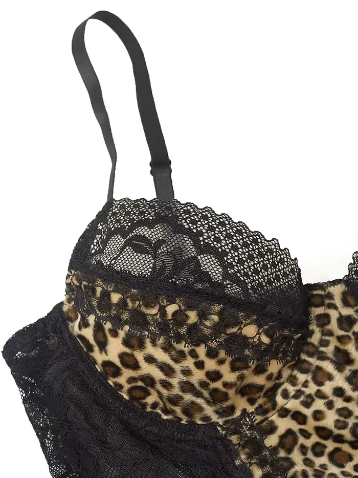 body Sexy Leopard čipka, Vintage, Chic, Štíhly, Dámske oblečenie, Špagety popruhy, Bez rukávov, Backless, Dospelý vzor