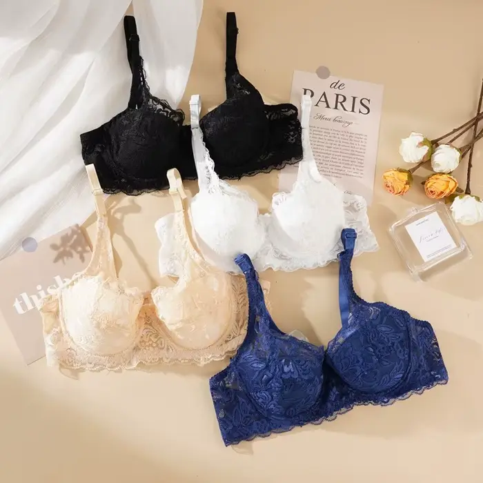 Sexy polstrovaná čipková podprsenka s tenkými podväzkami pre ženy veľké pohodlné veľkosti špeciálne príležitosti