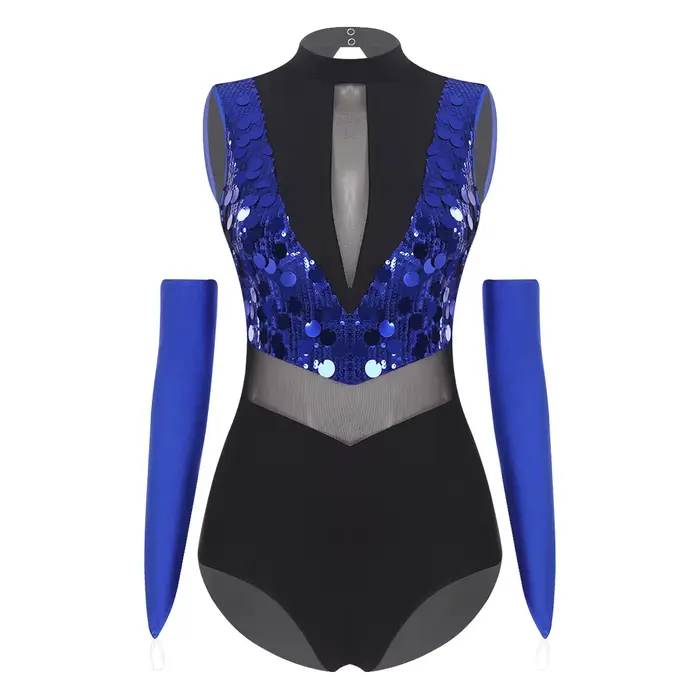 Justaucorps de danse à sequins pour femme, costume de performance pour gymnastique et patinage artis