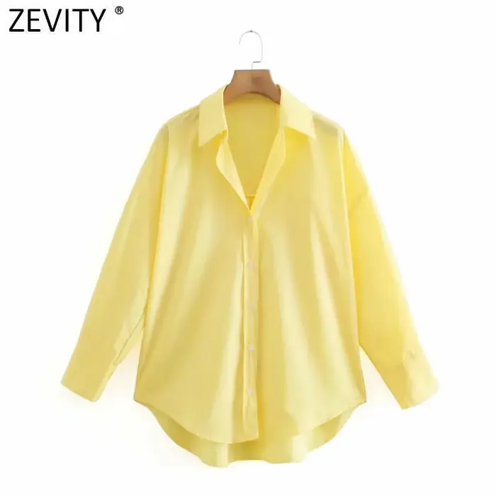 Zevity – Chemise en popeline à manches longues pour femmes, simple, Slim, décontractée, couleur bonb