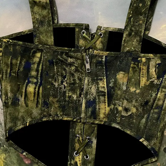 Bustier korzet s šnúrkami na prednej strane pre ženy, vysoké vykostené tvarovanie, Vintage korzet so zipsom, javiskový kostým, zelený korzet