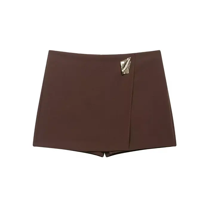 HH 2025 automne femmes mode jupe-culotte asymétrique taille haute a-ligne côté fermeture éclair méta
