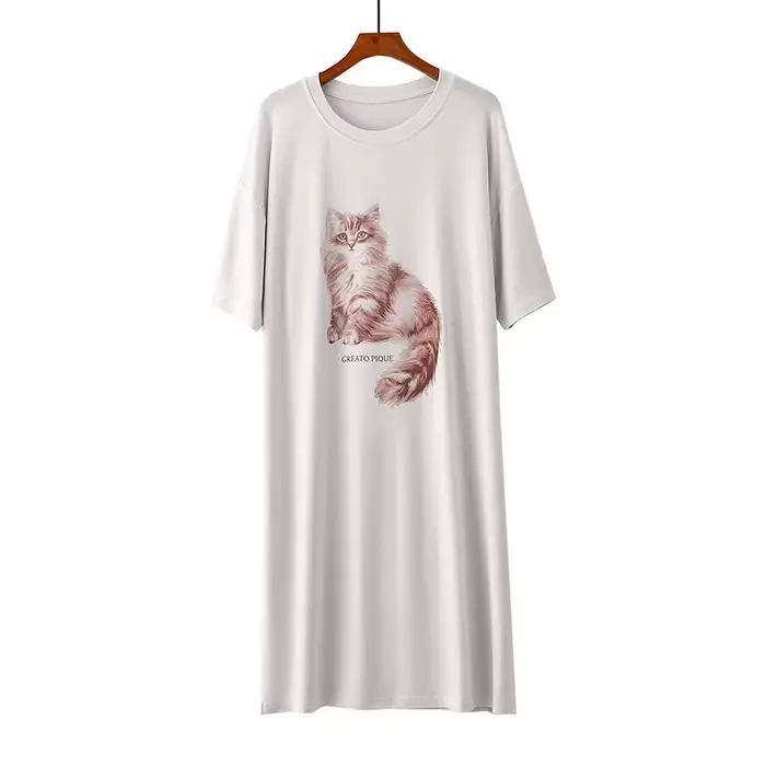 Dessin animé mignon robe de nuit femme imprimé à manches courtes vêtements de nuit femmes chemises d