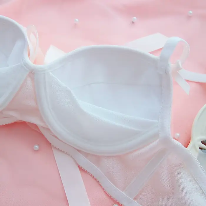 Japonská ruffled podprsenka a nohavičky set, roztomilý študent spodné prádlo set, Kawaii Lolita podprsenka, ružová spodná bielizeň podprsenka