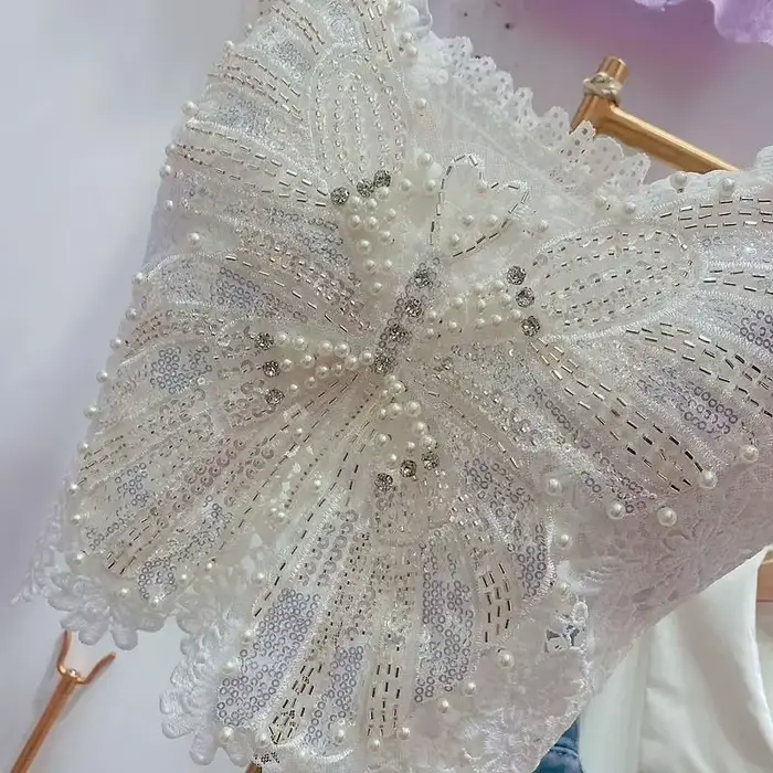 Dámske ťažké perlové tielko s kvetinovým vzorom Sexy kultúrne topy Ropa Mujer čipka motýľ top odhaľujúci pupok