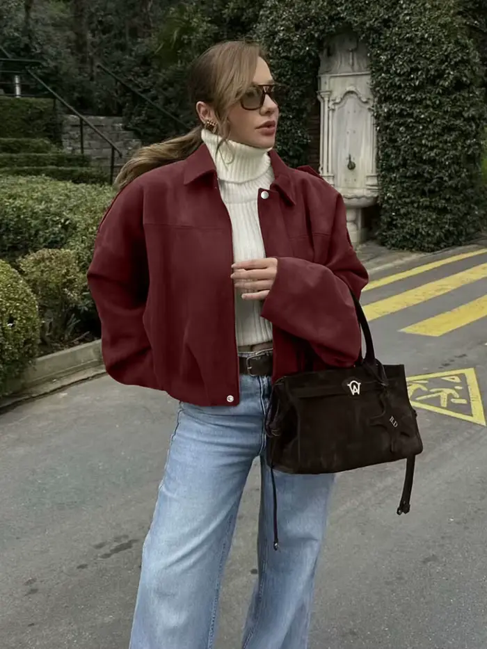 Dámska letecká bunda s netopierími rukávmi a zipsom, ležérny top