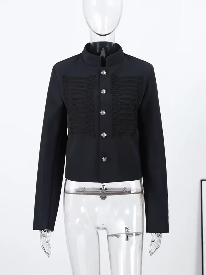 Vintage Dámska Bunda S Vyvýšeným Golierom Jednoduché Zapínanie Dlhé Rukávy Napoleon Štýl Kabát Elegantný Luxusný Večerný Módny Trend 2026 Novinka
