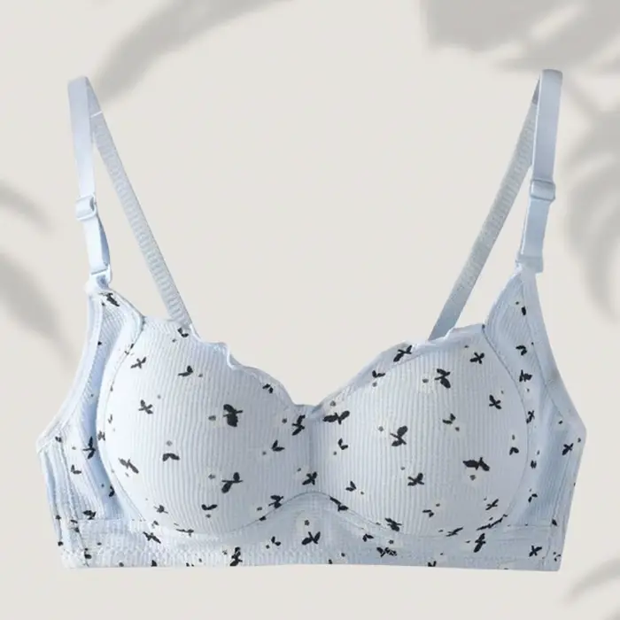 Lingerie confortable à imprimé floral pour femmes, sans jantes en acier, petite poitrine, rassemblem