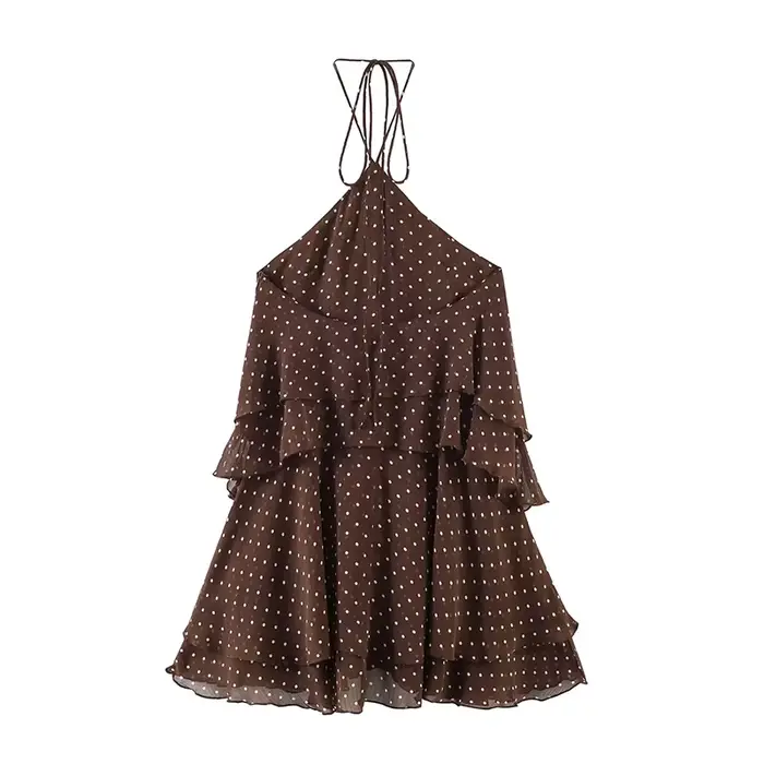 Nouvelle Robe d'Été Femme 2026 Tendance Col Cascade Élégante Jeunesse Robes de Soirée Chic à Pois Mi