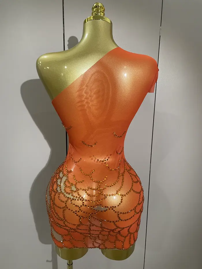 STOCK femmes brillant strass Sexy une épaule culture robe anniversaire célébrer fête robe de soirée 