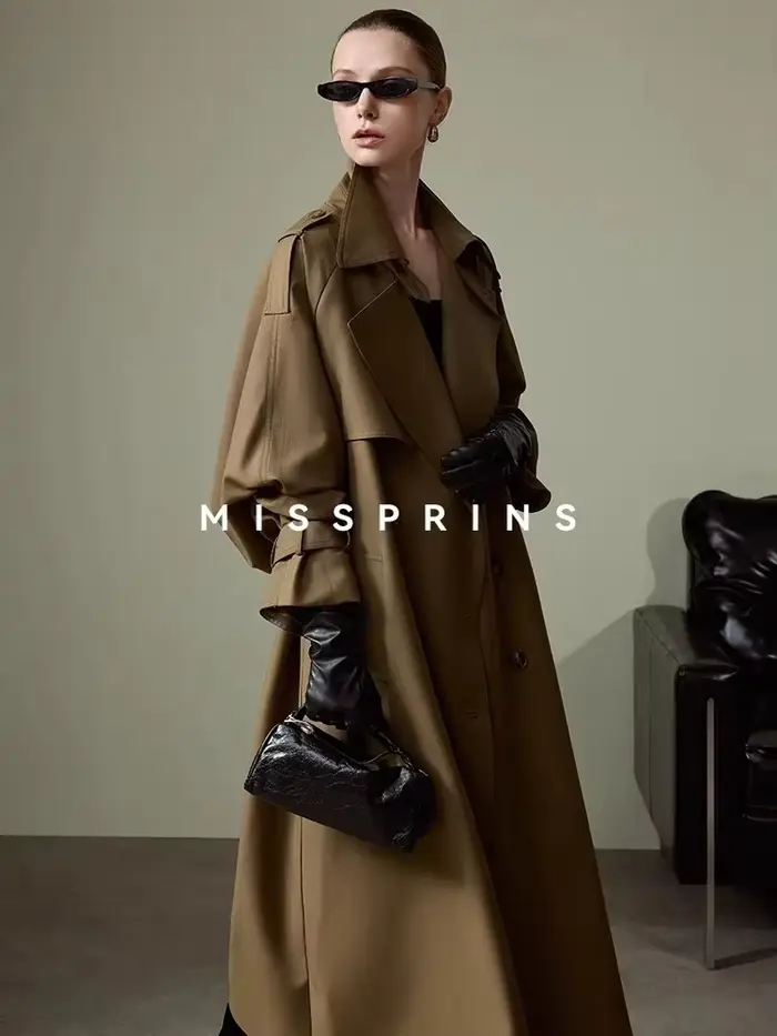Lautaro jarný jesenný dlhý kaki trench kabát pre ženy s opaskom dvojradový zapínanie Chic luxus európsky dizajnér