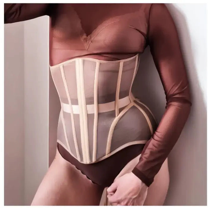 Corset serré pour femmes, bustier sous le buste, ceinture de taille en maille respirante avec os, corsage amincissant à lacets