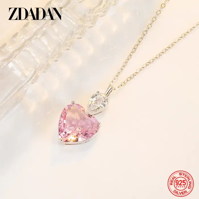 ZDADAN 925 argent rose Zircon collier chaînes pour femmes bijoux de mode