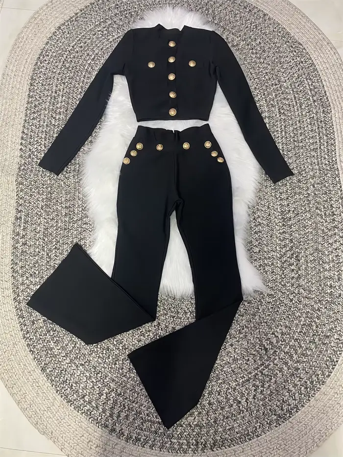 Nouveau Style d'automne couleur noire femmes à manches longues bouton rayonne Bandage manteau pantal