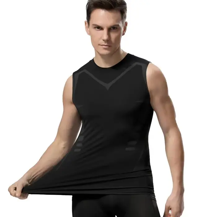 Pánske polyesterové bez rukávov kompresie Top pre športové fitness a silový tréning