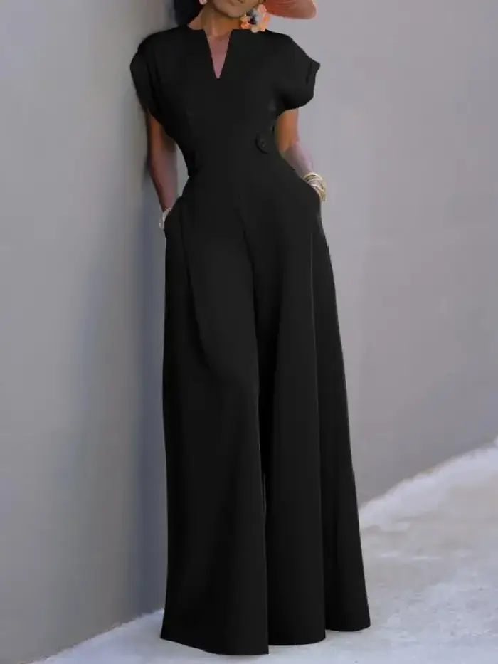 Yeezzi femmes noir blanc couleur jambes larges combinaisons 2025 nouvel été manches courtes mode amp