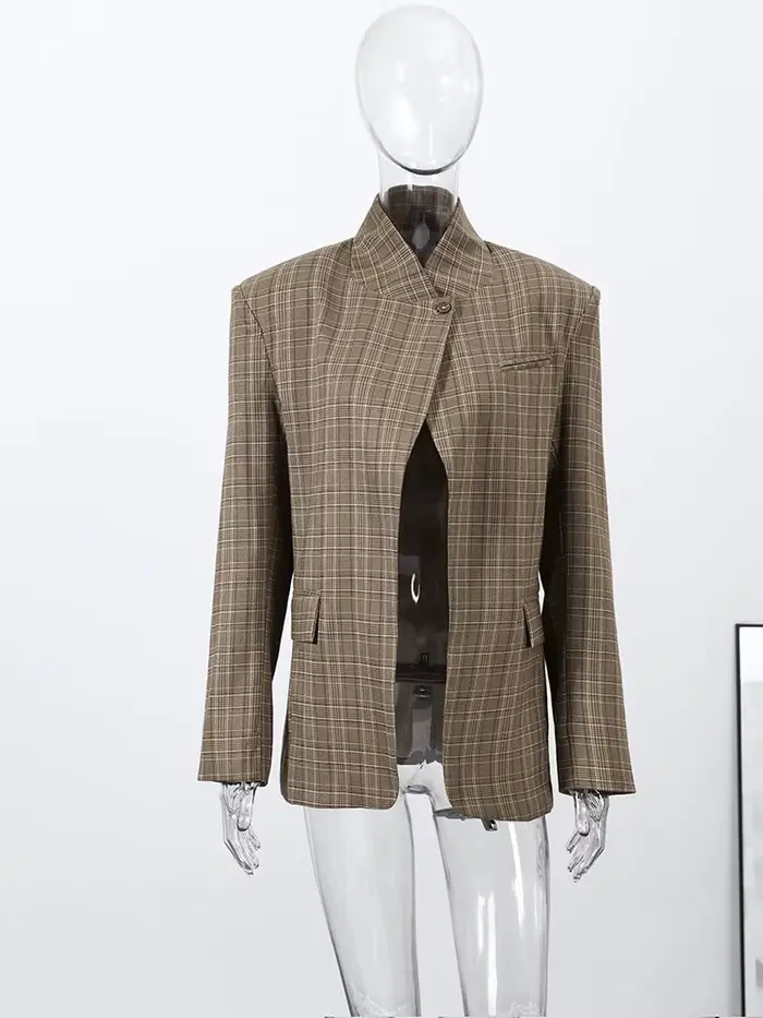 Nová vintage károvaná blazer pre ženy