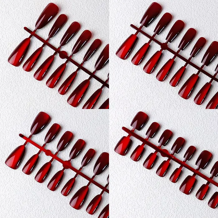 30 pièces aimant rouge oeil de chat faux ongles amande longue cercueil brillant faux ongles carrés f