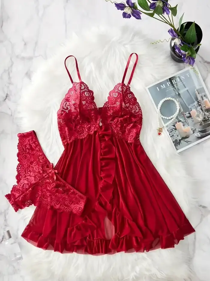 Dámske sexy nočná košeľa čipka košeľa košele nočná košeľa pevné štíhle mäkké šaty V-neck plné sklzu nočné košele a šaty