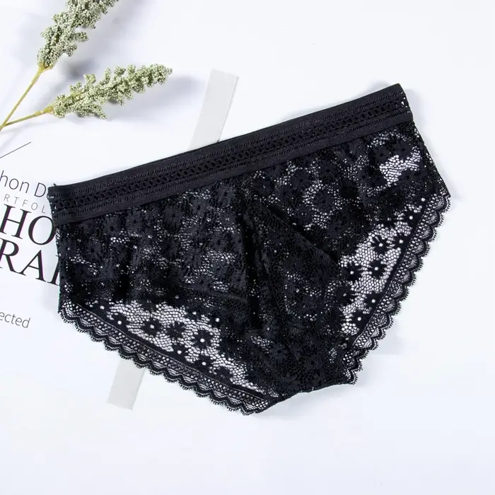 Culotte Sexy en Dentelle pour Femme, Sous-Vêtement à la Mode, Lingerie Taille Basse, Respirante, Sli
