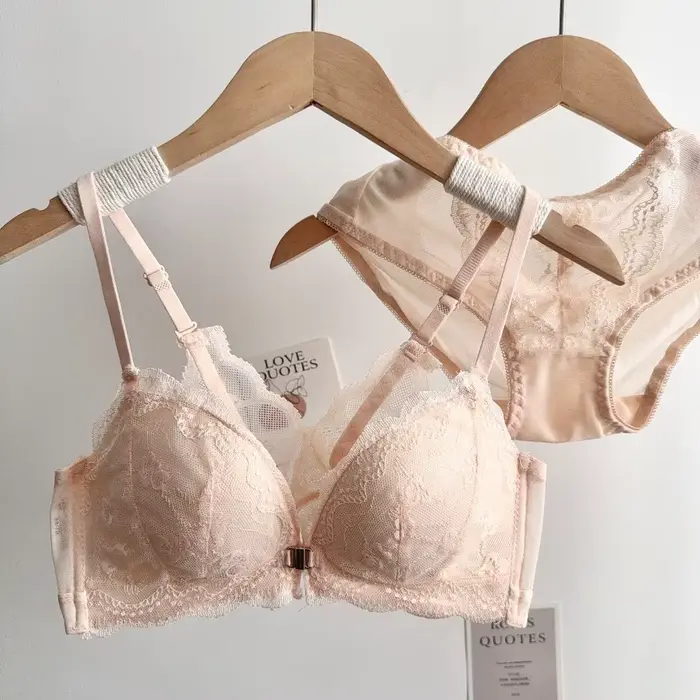 Dámske čipky podprsenka Set s malým hrudníkom, predné uzavretie, bez kostic, elegantný späť, Push-up, spodná bielizeň Soft pre každý deň, veľkosť 32-38AB