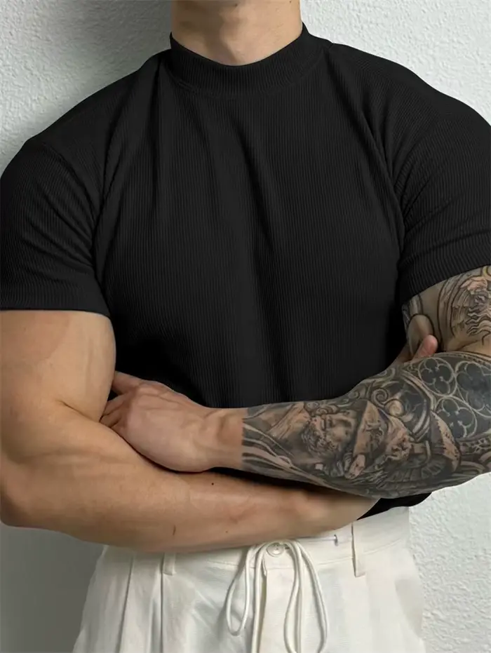 Printemps été mode hommes T-shirt petit col haut chemise à rayures à manches courtes haut de fitness