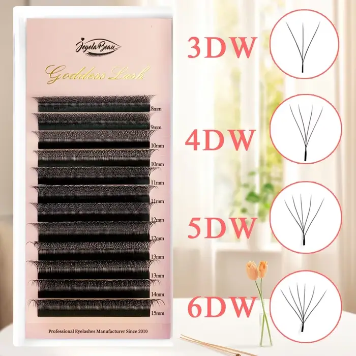 Extensions de cils Goddess W3D 4D 5D 6D, style W, en faux vison, naturelles, douces, effet éventail 