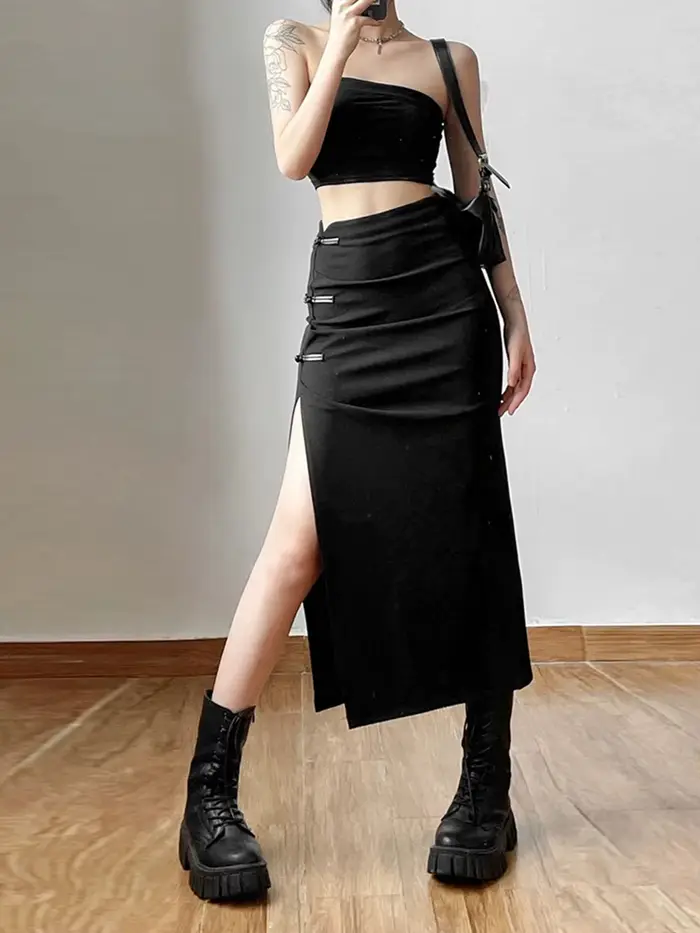 Sexy čierna sukňa s rozparkom