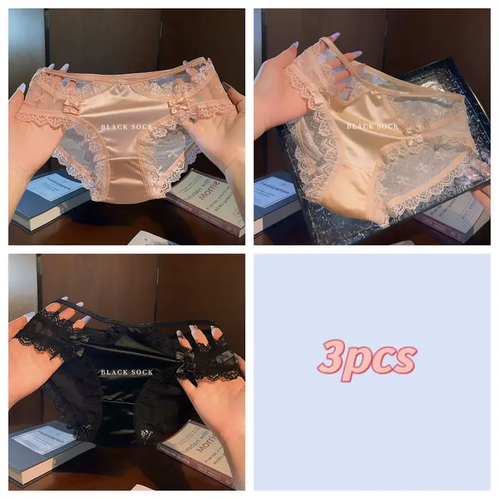 Culottes triangulaires de luxe françaises pour femmes - Modèle Lust avec nœud en dentelle semi-trans